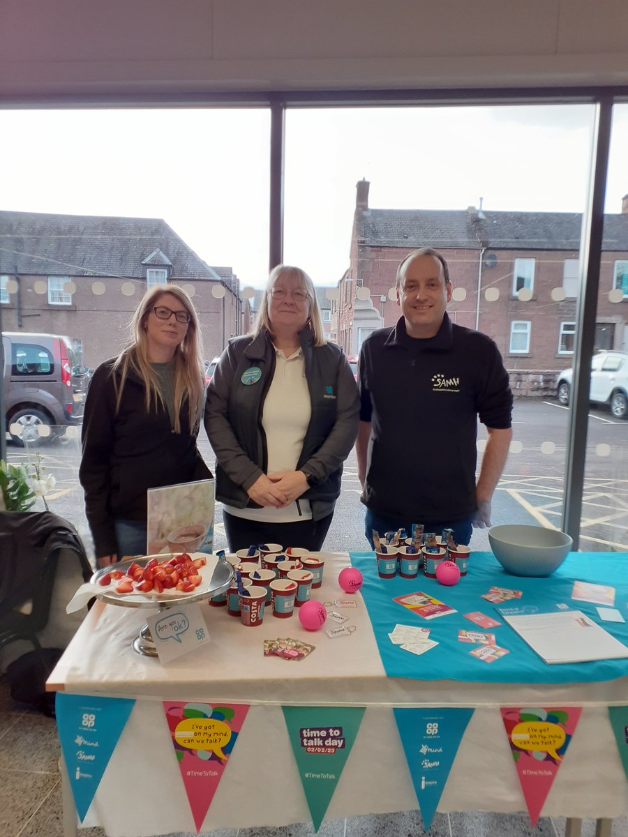 Love hearing from our Co-op funded services celebrating #TimeToTalkDay ! Mhairi and Ross from our Wellbeing on Wheels service are in Kirrimuir @coopuk today offering space to chat about mental health @SAMHtweets @seemescotland