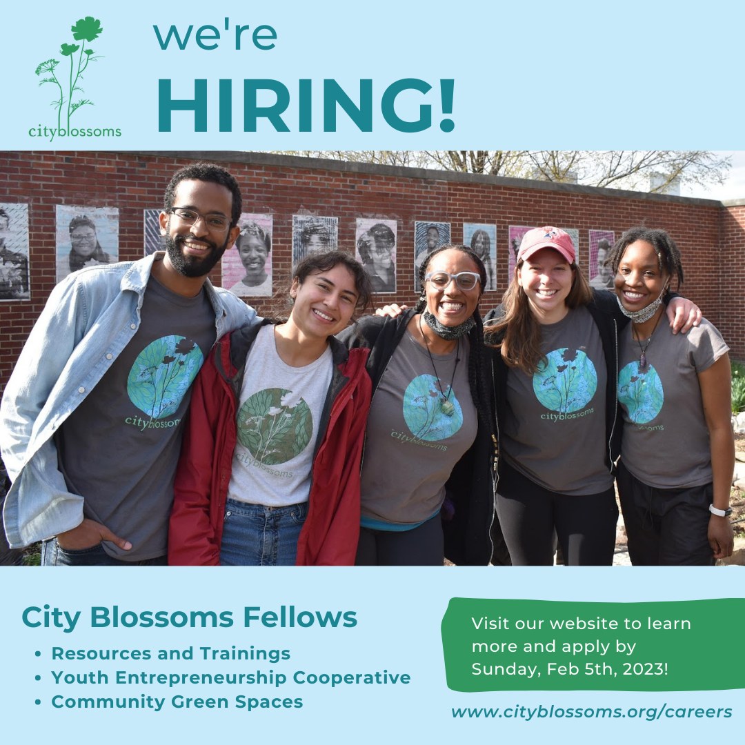 Apply at cityblossoms.org/careers! Applications are reviewed on a rolling basis, and the deadline is Feb 5, 11:59pm. Our fellowships are for young leaders interested in community and youth engagement, non-profit management, outdoor education, and/or environmental and food justice.