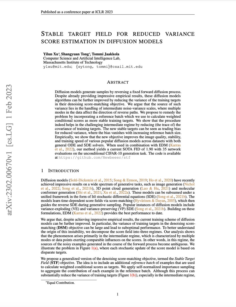 Montreal_AI's tweet image. Stable Target Field for Reduced Variance Score Estimation in Diffusion Models

Xu et al.: arxiv.org/abs/2302.00670

#Artificialintelligence #DeepLearning #DiffusionModels