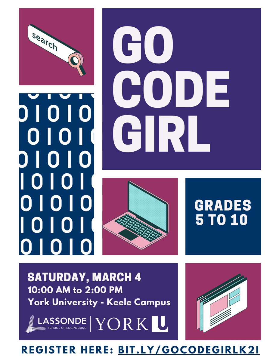 k2i academy is excited to host Go Code Girl, a free event open to girls in grade 5 to 10 happening on York University campus Saturday, March 4th! Join us for an exciting day of coding 🤖 Register here: bit.ly/gocodegirlk2i #coding #STEMeducation