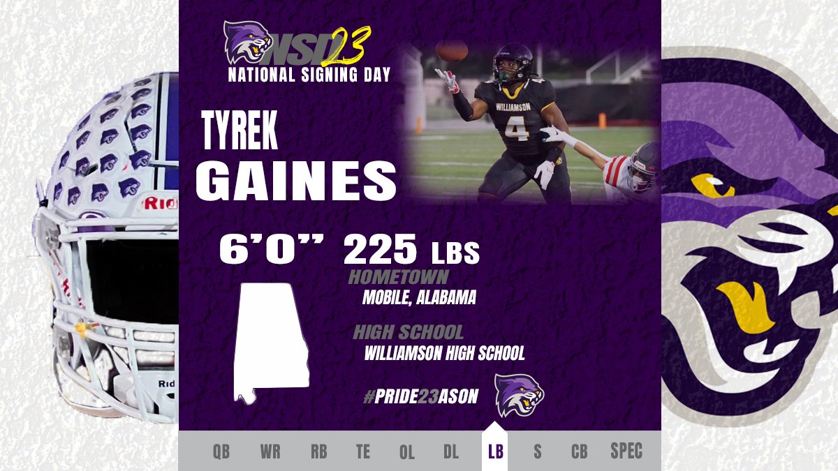 BU_FootballTN's tweet photo. βοΈ Tyrek Gaines is π into being a Wildcat!
Welcome, @TyrekGaines!
π LB | 6-0 | 225
π Mobile, Alabama
π« Williamson HS
#ChasingGreatness|#Pride23ason
| #NSD23 https://t.co/CPVL6Sw6QF