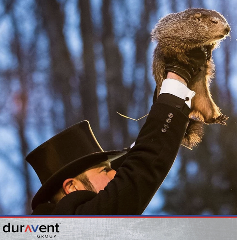 DuraventGroup's tweet photo. #Punxsutawney Phil left his burrow for his annual prediction and he saw his shadow! It's official, 6 more weeks of winter! #toocoldoutside #basedonscience #DuraventGroup https://t.co/x6pDlOugaR