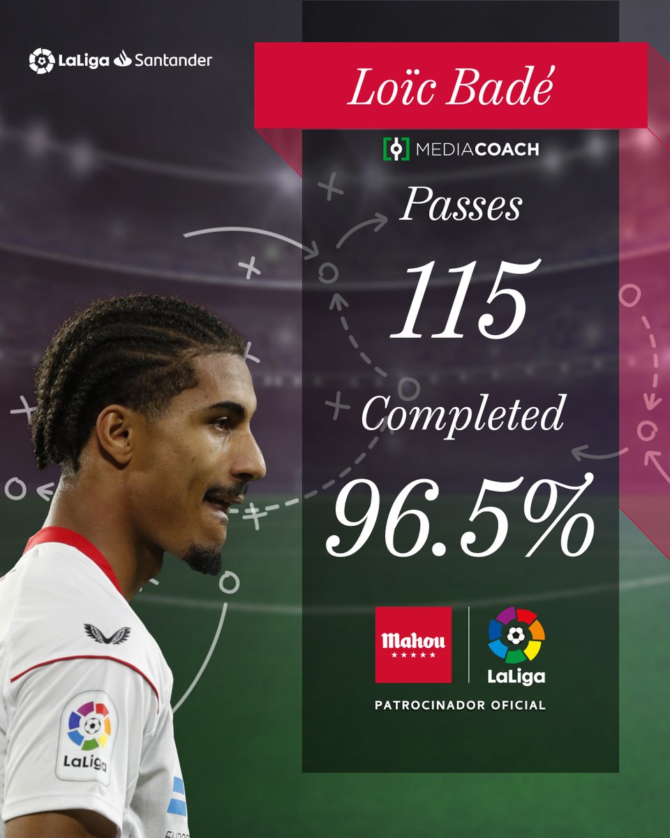 ✨ He's got off to a great start at @SevillaFC_ENG.  

❤🔝 @BadeLoic completed a 96,5% pass rate in his team's win in #LaLigaSantander MD19!

#ElQueMásJuegoDa | @futbolmahou