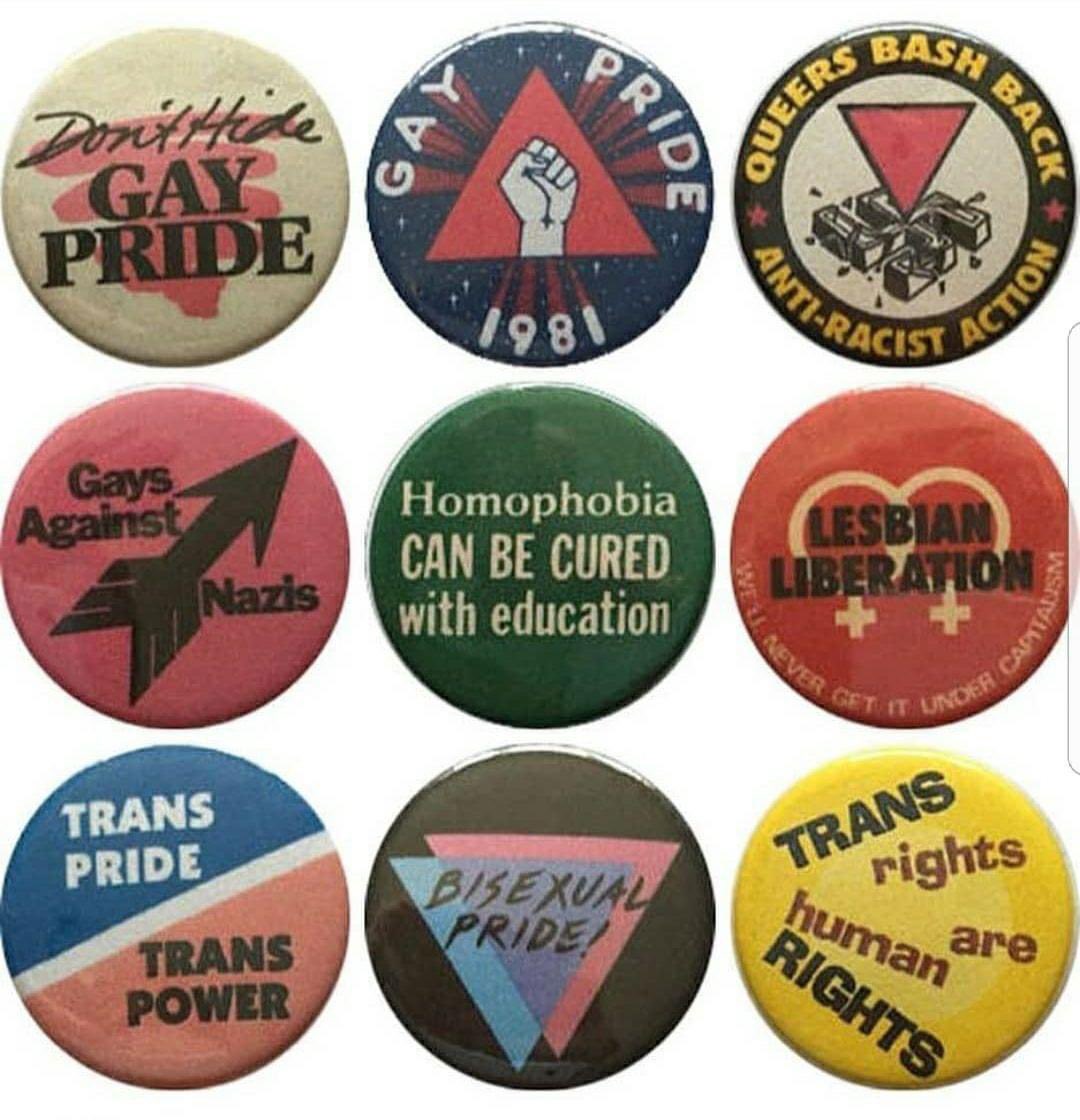 socalledcharlie's tweet image. These vintage lgbtq pins are so cool!