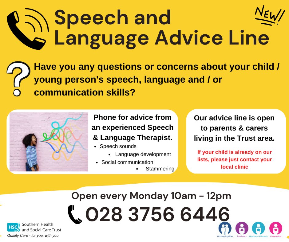 CYPSP in N.Ireland (@cypsp) on Twitter photo Starting Mon 6 Feb parents/carers living in the <a href="/SouthernHSCT/">Southern Trust</a> area will have direct access to a Registered Speech & Language Therapist via a dedicated phone line. This service is for children who are not already known to the SLT service. Further info at tinyurl.com/yncy8cu8 Starting Mon 6 Feb parents/carers living in the <a href="/SouthernHSCT/">Southern Trust</a> area will have direct access to a Registered Speech & Language Therapist via a dedicated phone line. This service is for children who are not already known to the SLT service. Further info at tinyurl.com/yncy8cu8