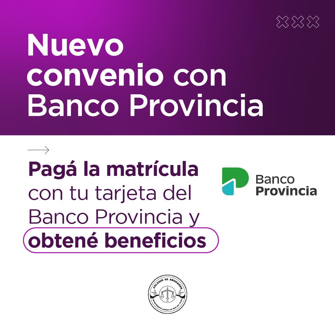 CA_MDP's tweet photo. El CAMDP firmó un convenio con el Banco Pcia. Les compartimos los beneficios de este acuerdo para nuestros matriculados y matriculadas.
Para más info, los/las matriculados/as deberán enviar mail a sectorcomercial6101@bpba.com.ar
#CAMDP #Beneficios #BancoProvincia #MardelPlata https://t.co/W16ALeb4fP