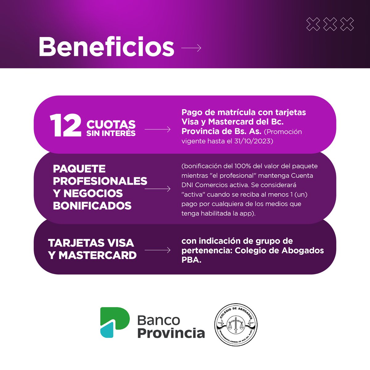 CA_MDP's tweet photo. El CAMDP firmó un convenio con el Banco Pcia. Les compartimos los beneficios de este acuerdo para nuestros matriculados y matriculadas.
Para más info, los/las matriculados/as deberán enviar mail a sectorcomercial6101@bpba.com.ar
#CAMDP #Beneficios #BancoProvincia #MardelPlata https://t.co/W16ALeb4fP