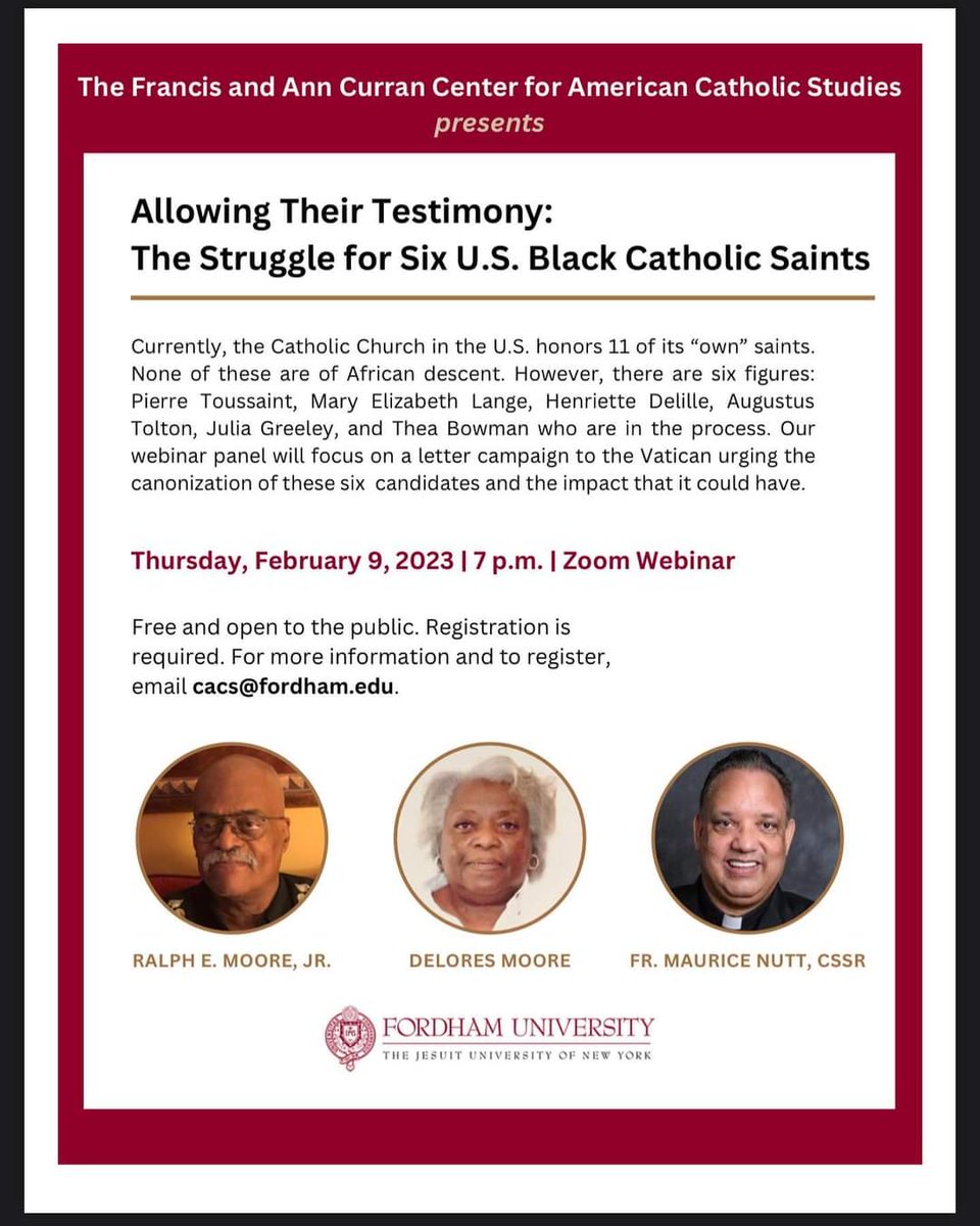 AODonnellAngela's tweet image. Join us @curran_center, Friends, for this celebration &amp;amp; elevation of 6 black Catholic saints-in-the-making!