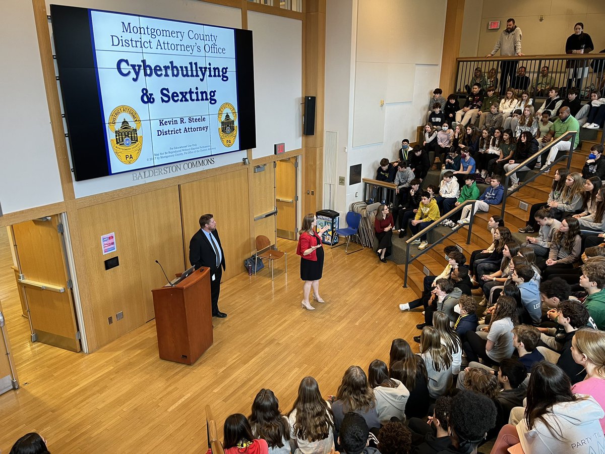 PCMiddle's tweet image. We welcomed Montco detective and Asst. DA to campus for a MS assembly on cyber bullying, sexting, social media and the law. Tremendously impactful.