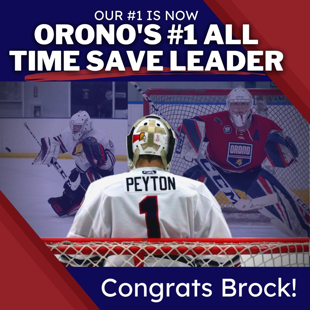 Let’s give a huge shoutout to our goaltender Brock Peyton! Not only did he have a 50 saves last night, but he became Orono’s all-time save leader. The previous mark was held by Dan Sorenson with 1366 saves. After last nights game, Brock now has 1381 and counting! Congrats, Brock!