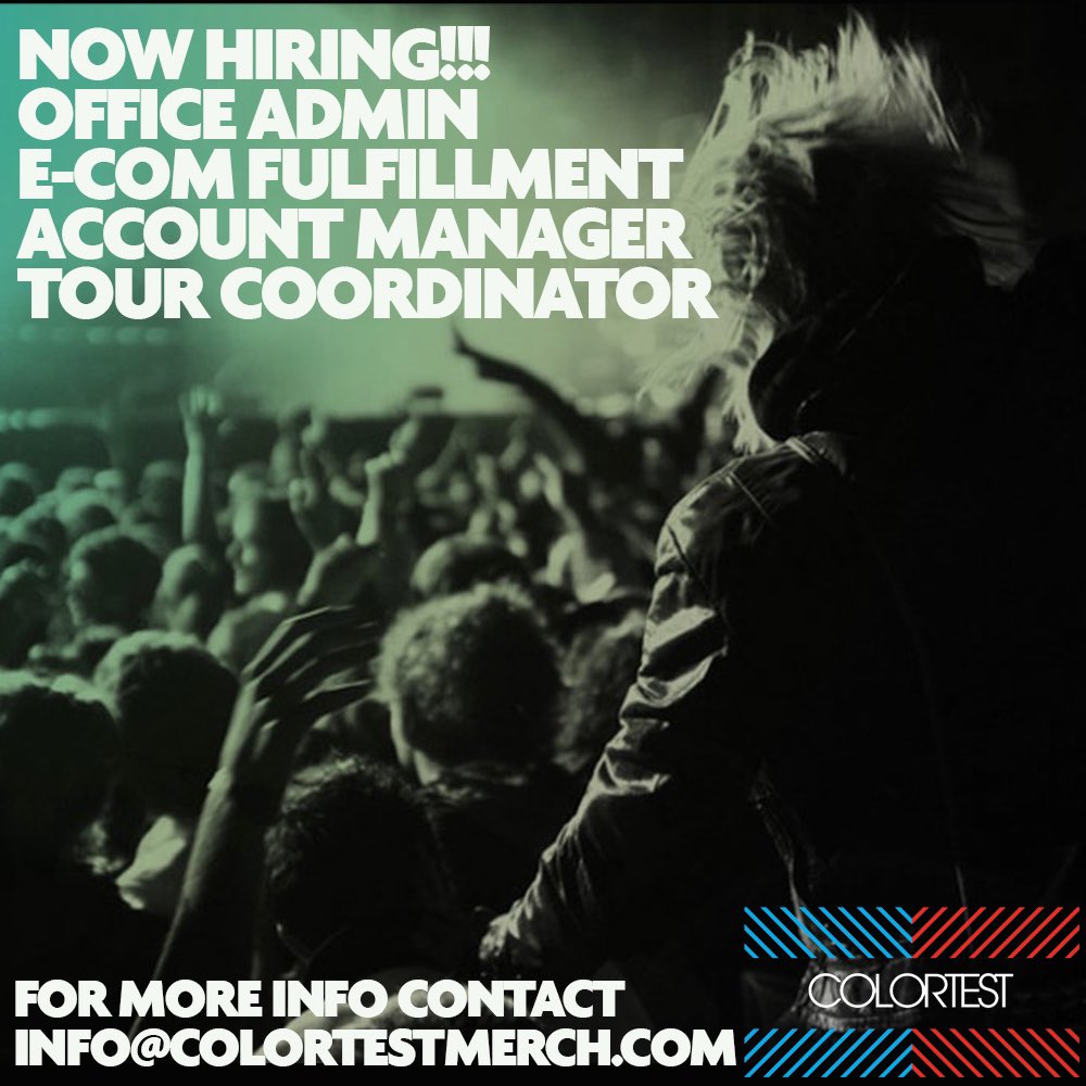 WE’RE GROWING AND HIRING FOR MULTIPLE POSITIONS!

FOR MORE INFO PLEASE CONTACT US AT INFO@COLORTESTMERCH.COM