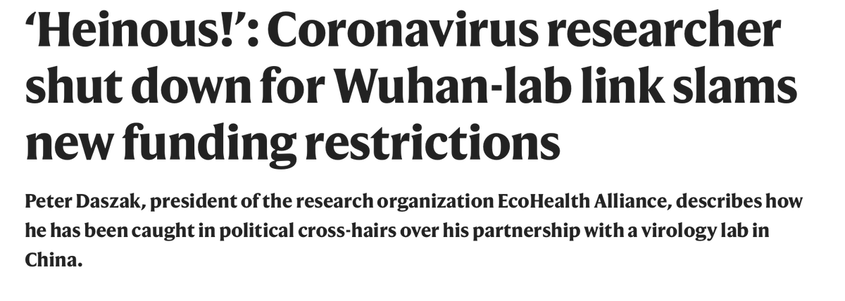 emilyakopp's tweet image. When an EcoHealth Alliance grant was suspended in April 2020, there was an avalanche of sympathetic stories.

Peter Daszak told NPR his work had come to a standstill.

But in a private email, Daszak said he'd continue the work. 

via @kccorin 

usrtk.org/covid-19-origi…