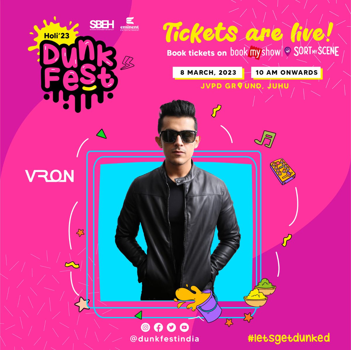dunkfestindia's tweet photo. @djvronmusic is bringing his A-game to Dunk Fest! #LetsGetDunked 

Early bird tickets are now live! 

#Holi2023 #Holiparty #juhu #Mumbai #bollywoodsongs https://t.co/RWB7DCBrTf