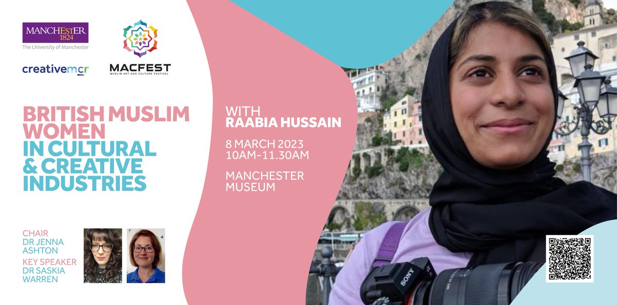 🎉 Celebrate #InternationalWomensDay with us, and join us for <a href="/MACFESTUK/">Muslim Arts & Culture Festival</a> with @SaskiaWarren1 <a href="/HussainRaabia/">RH</a> &amp; <a href="/heritagemcr/">Dr Jenna C. Ashton</a> as they discuss British Muslim Women in Cultural &amp; Creative Industries 👩 #IWD2023 
 
Register: ow.ly/NTnT50MzU0I 

📅 8 MAR 🕐 10am 🎫 FREE