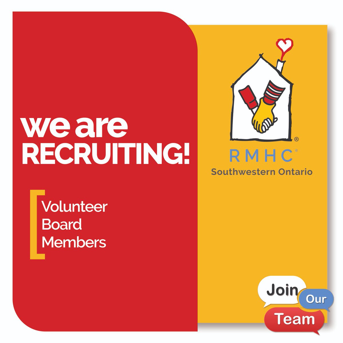 Application deadline is TODAY.   Follow the link below for details and to apply.

RMHC-SWO is actively recruiting for new Members to join our Board, beginning Apr, 2023.   

rmhc-swo.ca/about-us/caree…

#KeepingFamiliesClose  #GivingBackToYourCommunity