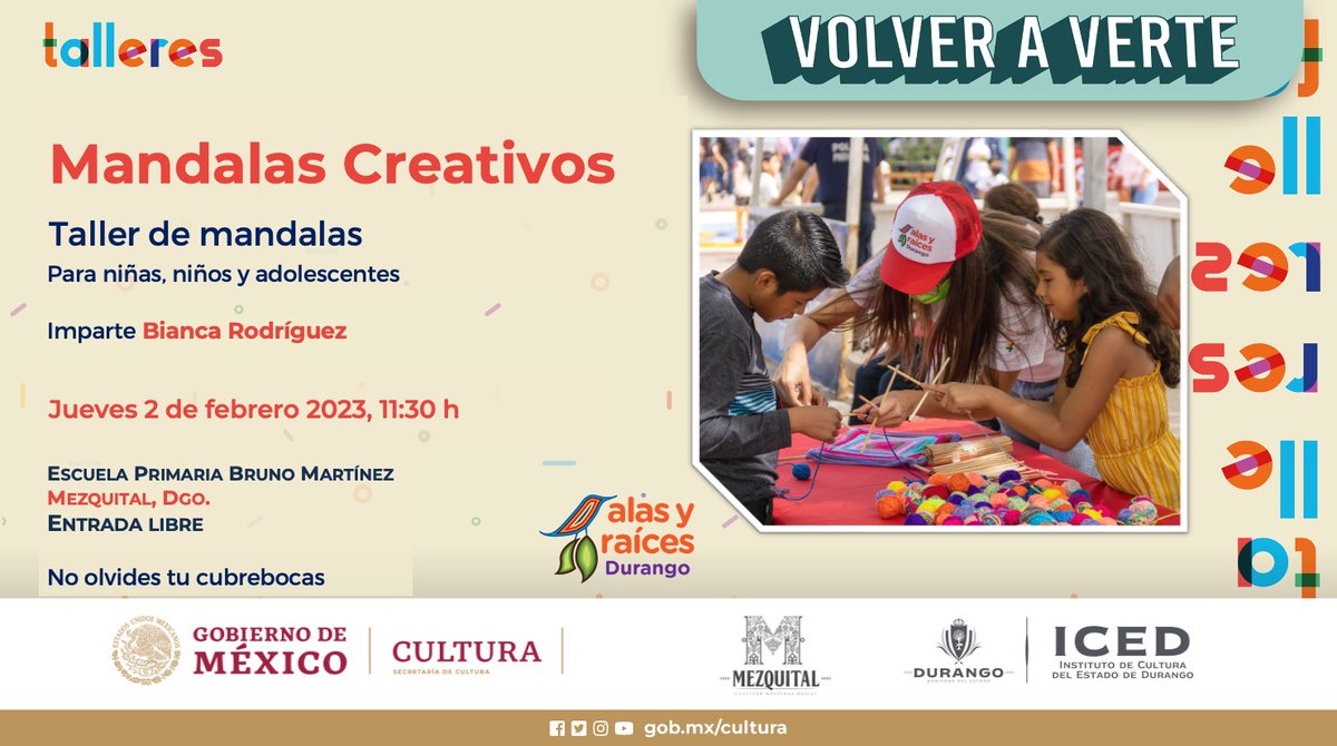 iceddgo's tweet photo. Niñas, niños y adolescentes del Mezquital trabajaran con Bianca Rodríguez una sesión del taller "Mandalas Creativos", esto como parte de las acciones del gobierno del estado a través del ICED y el Programa de Desarrollo Cultural Infantil.

#NiñasNiñosyAdolescentes 
#AlasYRaíces https://t.co/Jbusei0Qq5