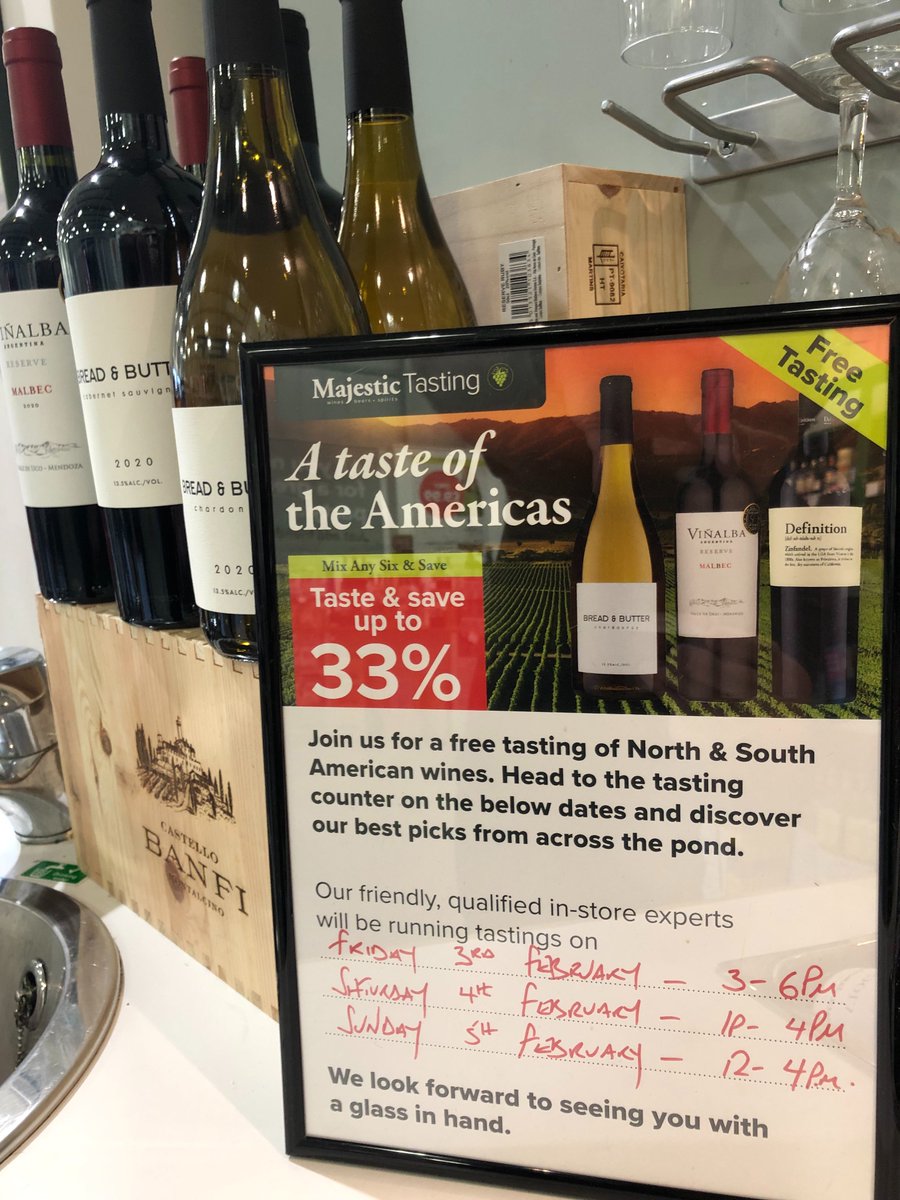 Taste of Americas, Tasting counting Take over!
We've popped the corks so pop in and try before you buy.
#tasteofamericas #BreadandButterwines #majestictastingcounter #VinalbaArgentina
#wine styles from #Chile, #Argentina and the #USA
