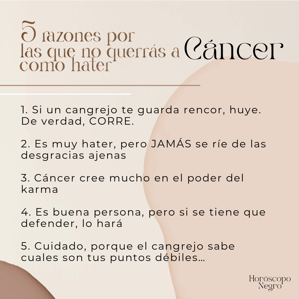 cancer_hn's tweet photo. 5 razones por las que no querrás a #cancer como hater ✨🔮✨ #horoscoponegro https://t.co/NrDeYULrxn