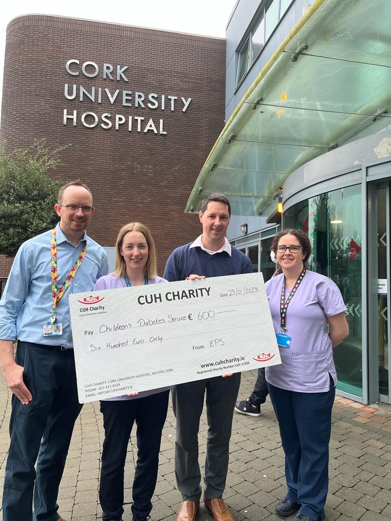 We are delighted to have received a generous donation from EPS in the amount of €600.

These funds will go towards Children's Diabetes Services, where the funds are much needed!
Thank you, James for delivering the cheque to us 🤩

#Donation #Diabetes #Diabetesawareness #CUH
