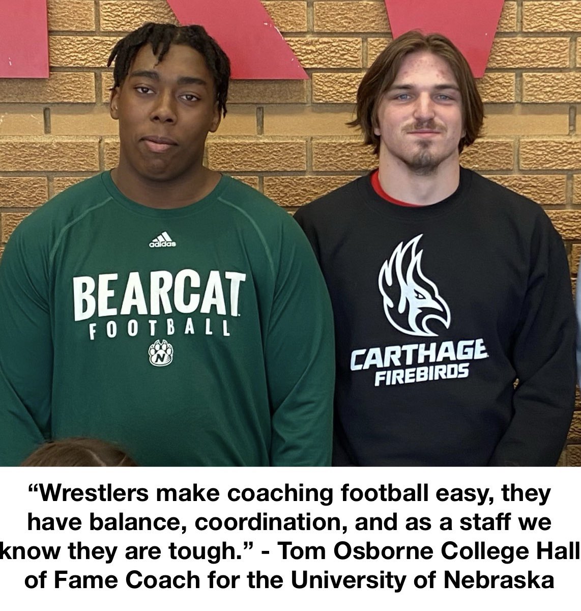 Congratulations to our two gridiron grapplers, Lorenzo Brinkley and Ethan Gjelvik, that will be off to play football next year on their official Signing Day. #Storm ⛈🦬