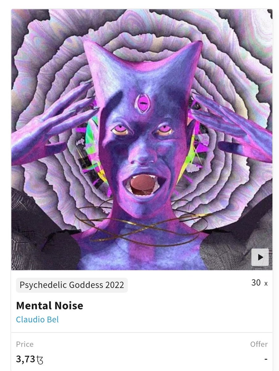 18 of 30 copies of Mental Noise have found their collectors🔥

I'll burn the remaining ones in 24 hours,  this Is my Only #NFT on the primary market on #tezos and the last one of this collection.

objkt.com/asset/KT1CyNVG…

Thanks to all the people that support my art journey♥️☮️