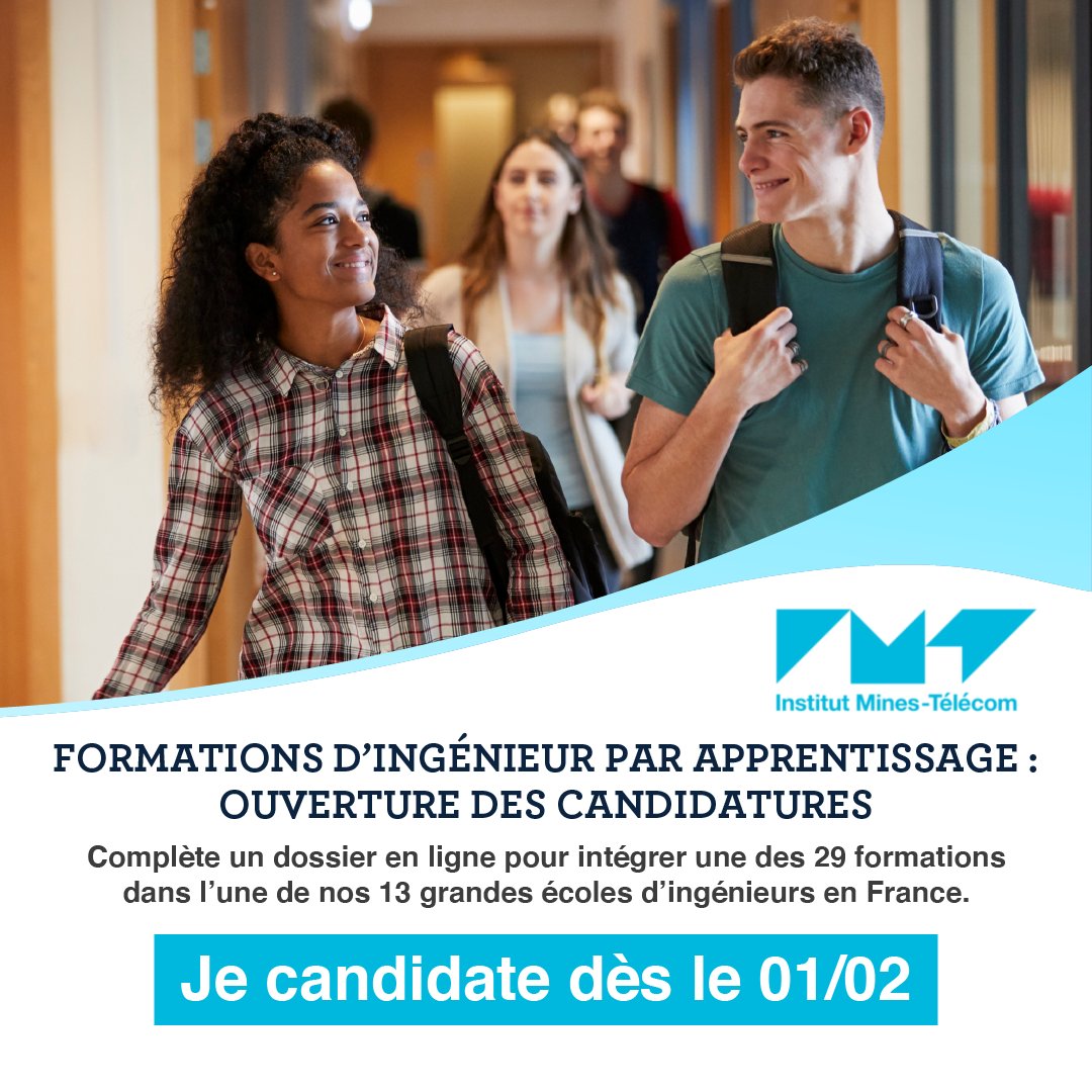 IMTFrance's tweet image. 📆Ton souhait : intégrer une formation d'ingénieur par apprentissage ? 🖋 Candidate dès maintenant !
1 dossier = 1 ou plusieurs formations, multiplie tes chances d'intégrer une école de l’IMT et de son réseau ! 👉 Je candidate ➡️
cutt.ly/w9fQtyp...
🕐 Clôture 14/03/2023