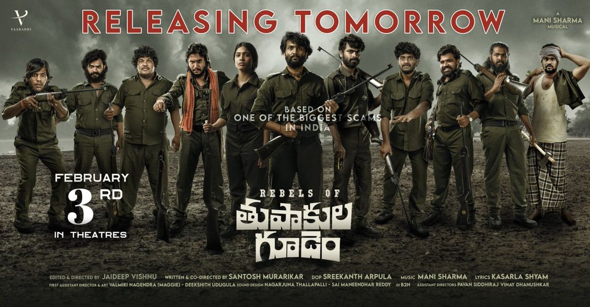 Filmy Bowl (@filmybowl) on Twitter photo Meet Rebels in cinemas from tomorrow
Bookings open for #ThupakulaGudem
Book your tickets now
shorturl.at/sMPZ6
@VaaradhiCreati1 <a href="/jaiyetrimakana/">Jaiyetri Makana</a>
<a href="/PraveenKandela/">Praveen Kandela</a> <a href="/SRIKANTHBUKYA6/">Shrikant Rathod</a> #ManiSharma @DeepIntoJai <a href="/SantoshMurarik1/">Santosh Murarikar</a>
<a href="/PROSaiSatish/">Sai Satish</a>
#ThupakulaGudemOnFeb3rd Meet Rebels in cinemas from tomorrow
Bookings open for #ThupakulaGudem
Book your tickets now
shorturl.at/sMPZ6
@VaaradhiCreati1 <a href="/jaiyetrimakana/">Jaiyetri Makana</a>
<a href="/PraveenKandela/">Praveen Kandela</a> <a href="/SRIKANTHBUKYA6/">Shrikant Rathod</a> #ManiSharma @DeepIntoJai <a href="/SantoshMurarik1/">Santosh Murarikar</a>
<a href="/PROSaiSatish/">Sai Satish</a>
#ThupakulaGudemOnFeb3rd