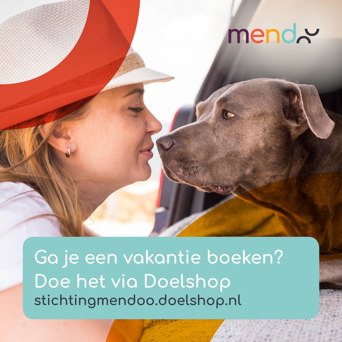 Ga je je zomervakantie online boeken? Met één kleine handeling extra doneer je gratis aan Mendoo en help je slachtoffers van huiselijk geweld en hun huisdieren aan een veilig huis. Hoe? Ga naar doelshop.nl/stichtingmendo…  
#samenblijventelt