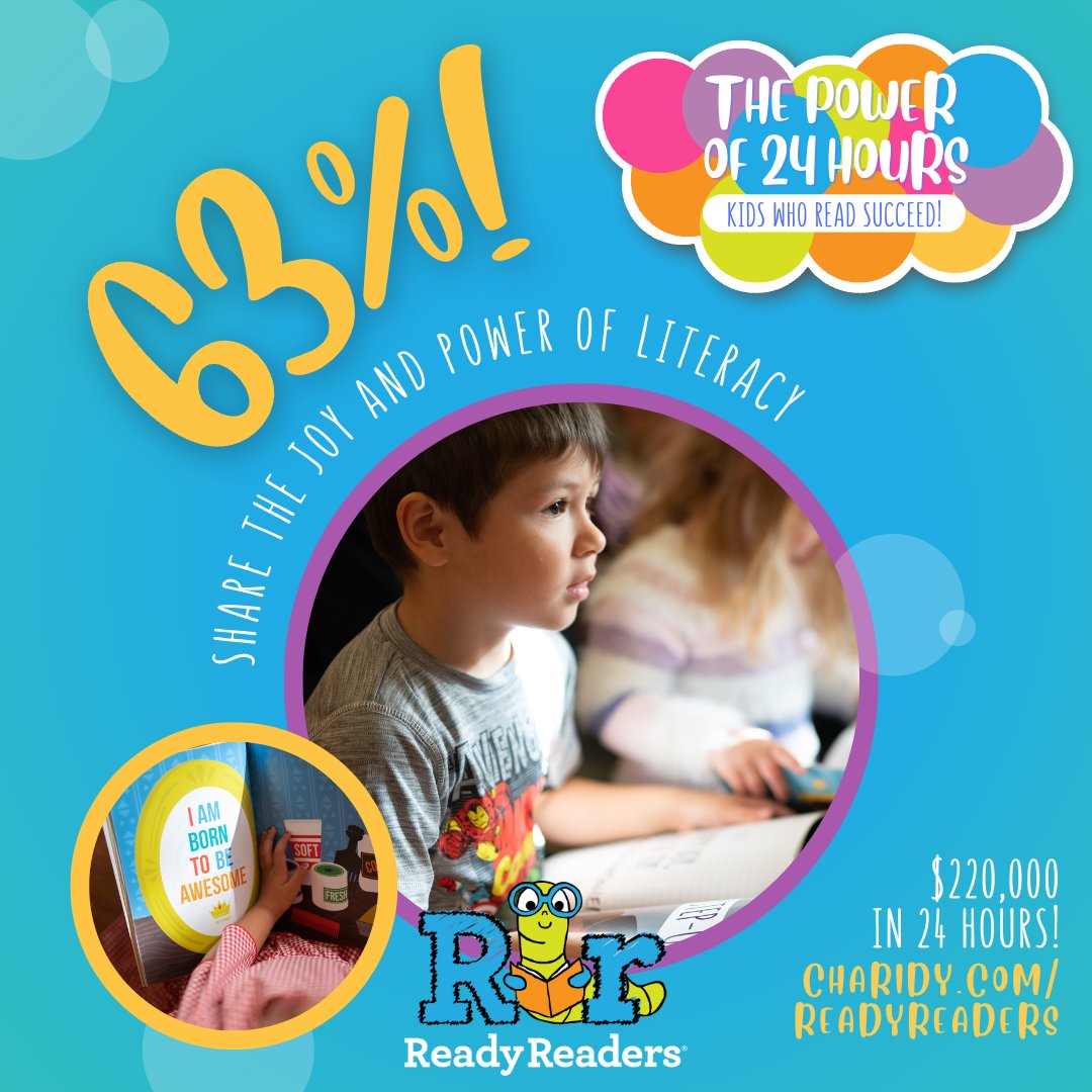There's still time for you to help!! ALL gifts will be QUADRUPLED throughout this campaign; every donation makes a difference! Help us reach this goal by visiting charidy.com/readyreaders and by sharing this post. Are you in??

#KidsWhoReadSucceed