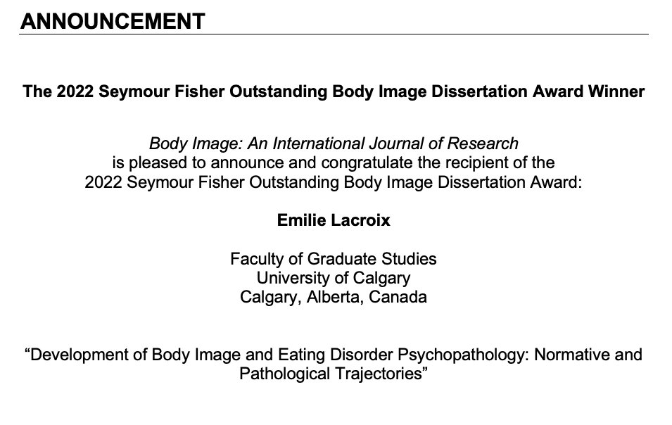 Eep– I've won the Seymour Fisher Outstanding #BodyImage Dissertation Award! Want to read this beast? It's here: prism.ucalgary.ca/handle/1880/11… - Skip to p. 55 to check out my sweet figure.
Will be sharing some of the findings in more digestible form at #ICED2023.