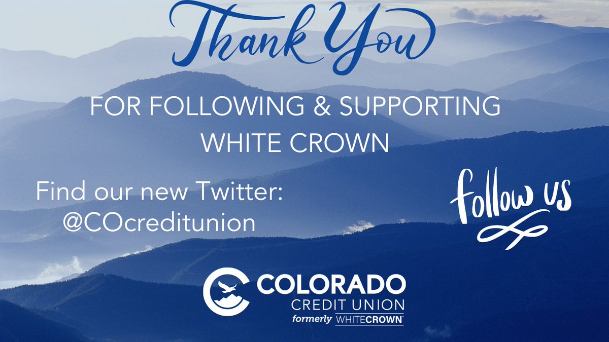 Thank you for supporting and following us.
Find our new Twitter page, <a href="/COCreditUnion/">Colorado Credit Union</a> and follow us there.