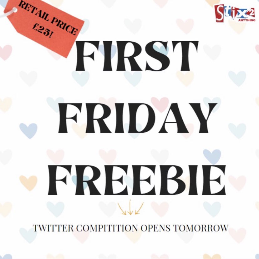 stix_2's tweet photo. Our #firstfridayfreebie Twitter Competition OPENS TOMORROW!
Make sure to check our Twitter feed for entry details! #stix2 #win #craftcompetition #crafts #craftcard #foampads #gluepen #glitter #glittercard #craftpaper #valintines #freebie #free #craftgiveaway #giveaway https://t.co/FUFwJsVWbu
