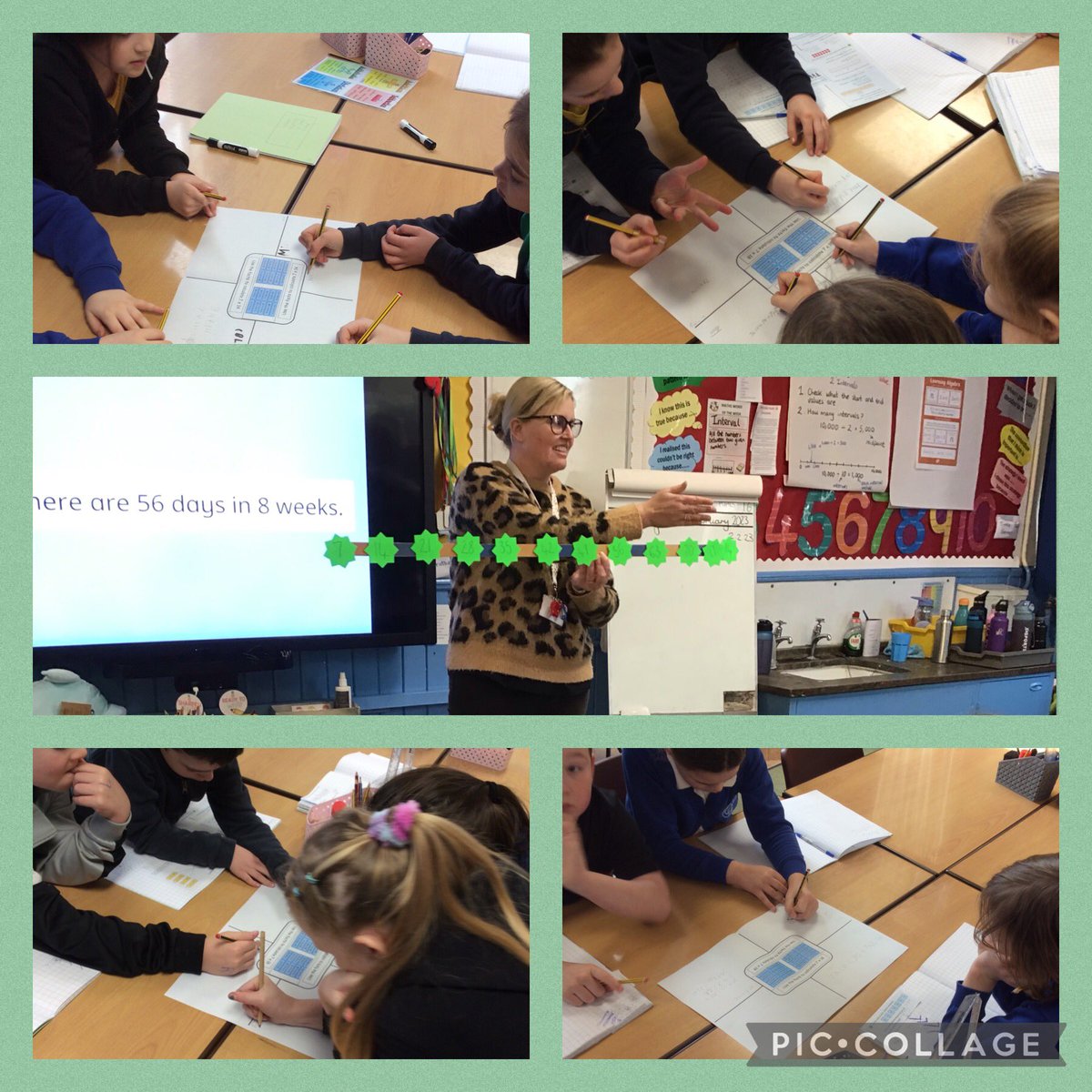 astley_primary4's tweet image. ‘Meet in the middle’ problem solving in maths. Deriving unknown facts from known multiplication knowledge, and practising our 7 times-table with the counting stick. #usewhatyouknow #welovetimestables #mathsisACE @Astley_Primary