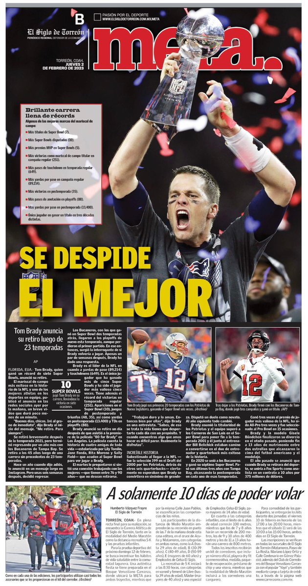 Se veía venir: Brady acapara portadas de diarios deportivos en México, hoy 2 de febrero de 2023. #sports #news 🏈📰