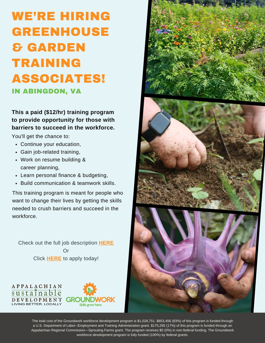 A brighter future starts with a little growth. Ready to bloom? We're hiring in Abingdon: docs.google.com/.../1FAIpQLSfG…. Learn more about Groundwork: asdevelop.org/groundwork. #ApplyNow #ChangingLives #SkillsGrowHere #careers. #livingbetterlocallyW