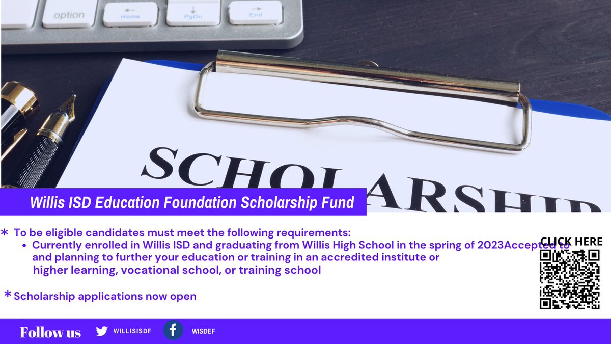 Calling all Willis ISD 2023 graduating seniors... the Willis ISD Education Foundation scholarship applications are now OPEN! In 2022 we awarded $20,000.00 in scholarships to graduating seniors. Deadline is Monday APril 3rd at 5pm. #igive4kids
Apply here:
hipaa.jotform.com/build/22030570…
