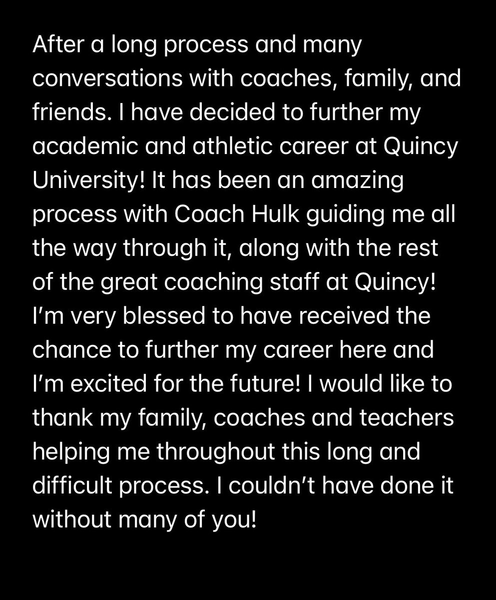 ThomasCWatson27's tweet photo. I’m very happy and excited to announce I’m committed to Quincy University!! #GoHawks 🦅@CoachHulk54 @CoachJones256 @QuSprintFB https://t.co/U9VzWr8Yag
