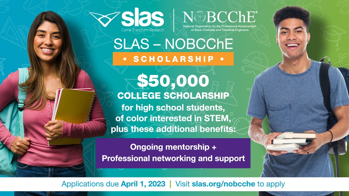 SLAS_Org's tweet image. The @SLAS @NOBCChe Scholarship is now accepting applications! $50,000 for #StudentsofColor who want to pursue a degree in #STEM.

Apply by April 1: slas.org/resources/awar….

#Scholarship #bipocstudents #Engineering #Science #ScienceScholarships #STEMScholarship