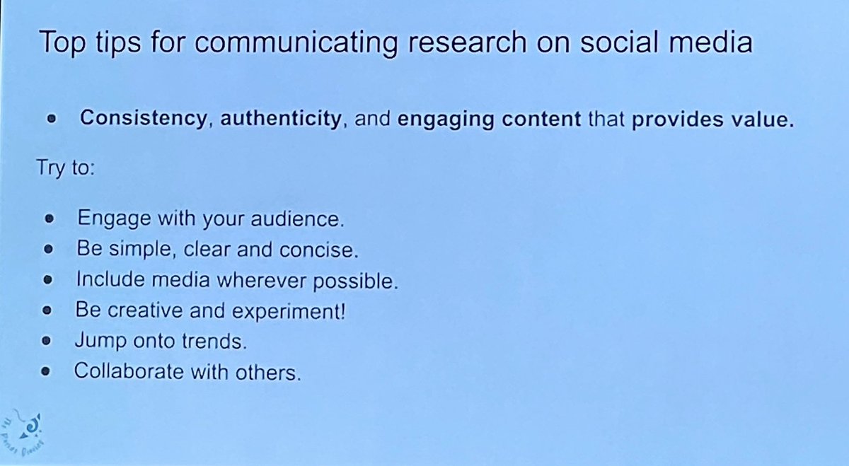 Great presentation this afternoon by Rebecca Daniel from <a href="/themarinediary/">The Marine Diaries</a> at <a href="/arcticfrontiers/">Arctic Frontiers</a> #ASM2023 #MovingNorth on how to communicate #science on #socialmedia.

Some top tips in the photo below, thanks @APECS_Norway and @ARCTOSnetwork for this awesome #scicomm workshop!