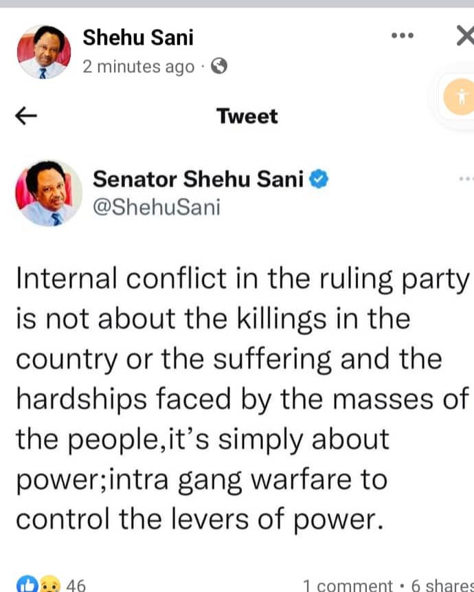 upshotreports's tweet image. Internal Conflict in the ruling party is about warfare to control power- Shehu Sani

#MC
#ObiDatti
#sheunderstoodtheassignment
