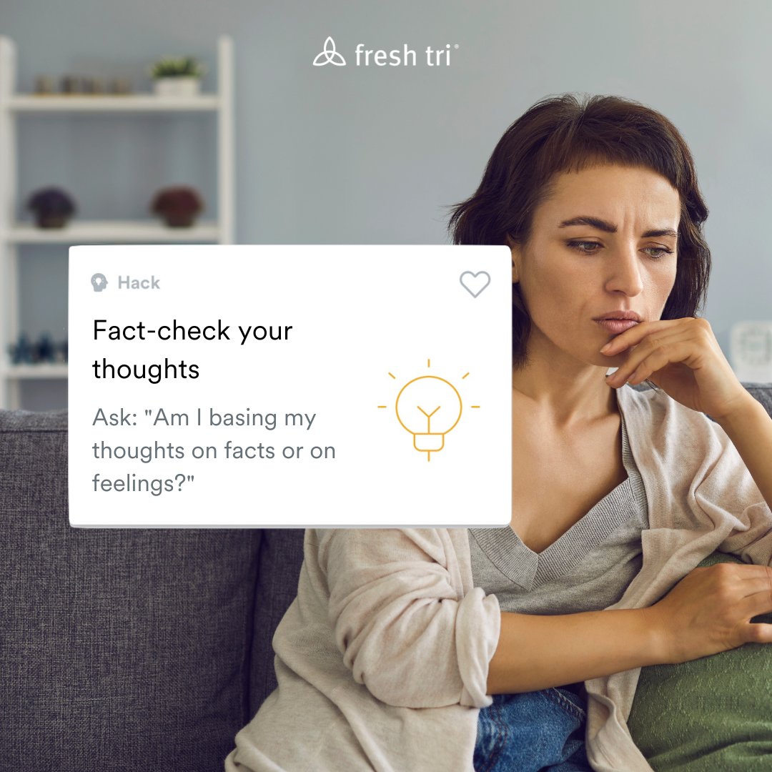 FreshTriInc's tweet image. Negative thoughts are often driven by feelings. Take some time to fact-check your thoughts. 

🔗 Click the link in our bio and download the Fresh Tri App to find more helpful How-Tos. 

#healthyhabits #healthylifestyle #freshtricommunity #intentionsandgratitudes