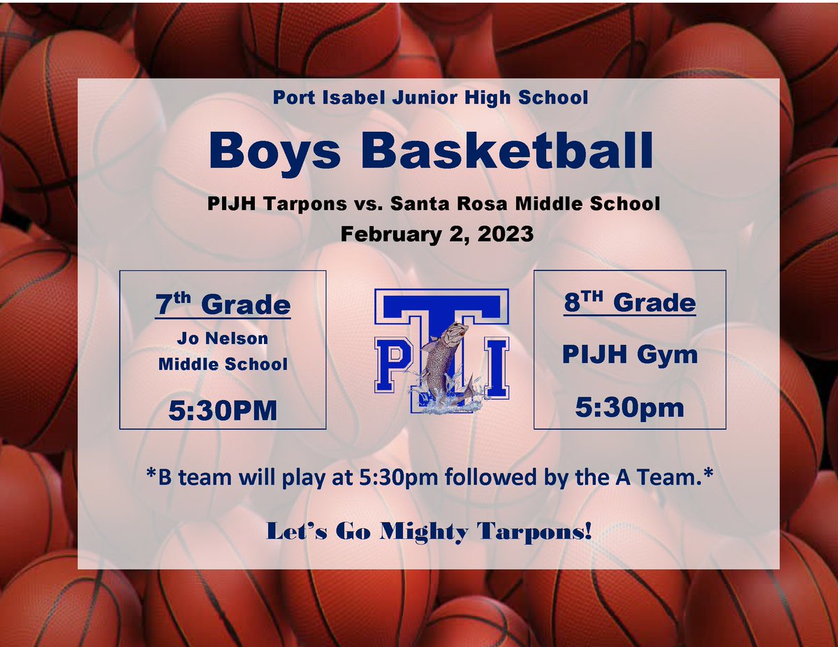 PointIsabelISD's tweet image. 🏀PIJH Boys Basketball🏀
Join us in wishing GOOD LUCK to the PIJH Boys Basketball Teams as they play their last game of the season! Let&apos;s Go Big Blue!