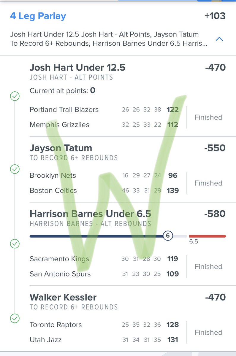 brad_builder's tweet photo. Barnes made me sweat it out a bit but another W on #nba parlays. https://t.co/cIP810OqaG