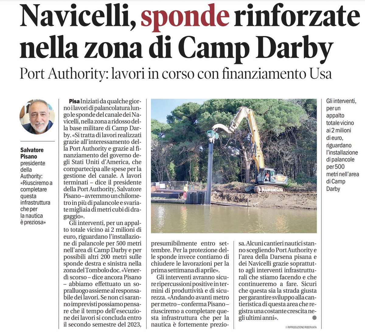 NavicelliS's tweet photo. Un altro intervento per la #nautica e la #sicurezza dei canali dei #Navicelli

#Pisa #CampDarby #portauthority https://t.co/vTD7Chew7u