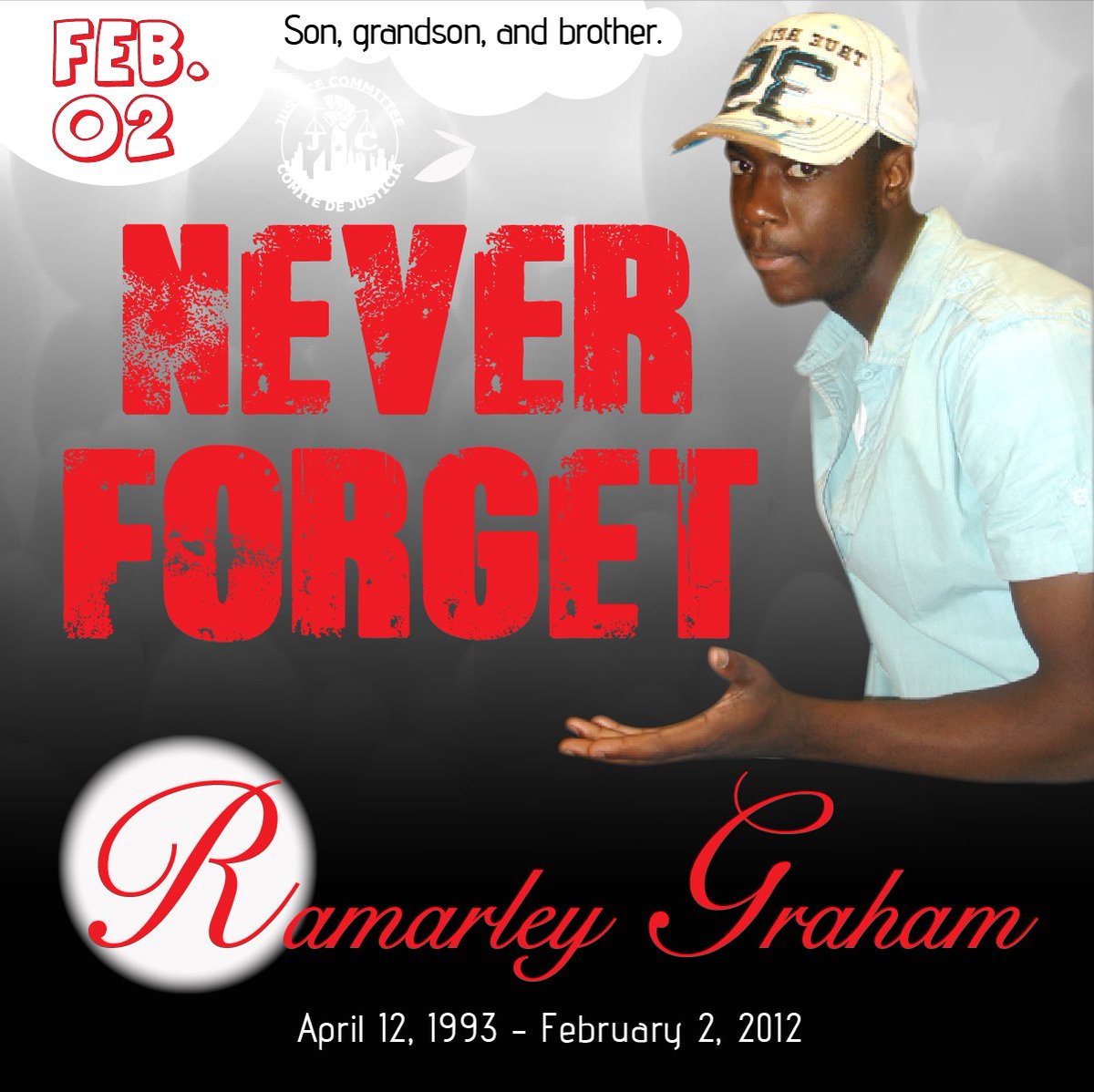 watchthecops's tweet photo. Remember #RamarleyGraham today &amp; everyday! NYPD said they followed him home, kicked in the door and killed him in front of his grandmother and 6-yr old brother because he was a Black teenager "walking with a purpose." #NeverForget and never stop fighting for change. https://t.co/3KFPkCx6vV