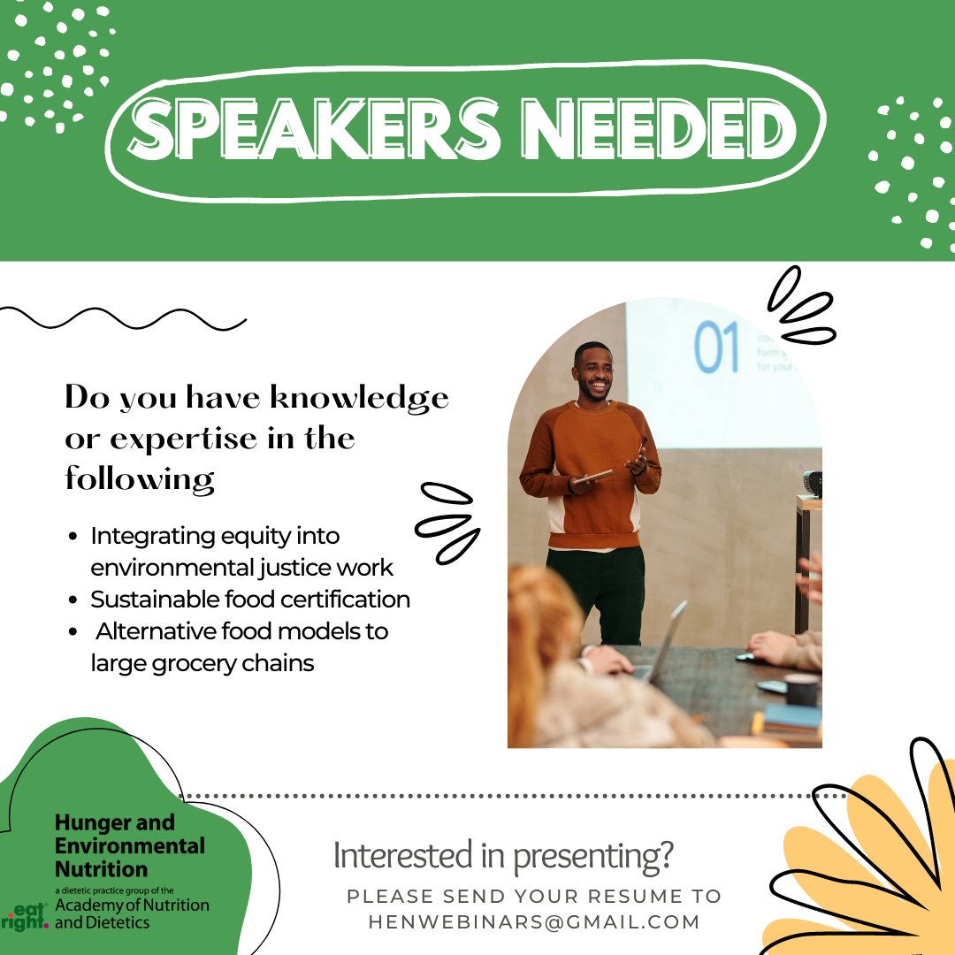 HEN is seeking qualified speakers for our webinars in any of these topics: integrating equity into environmental justice work, sustainable food certifications, and alternative food models to large grocery store chains. Please send your resume and bio to henwebinars@gmail.com