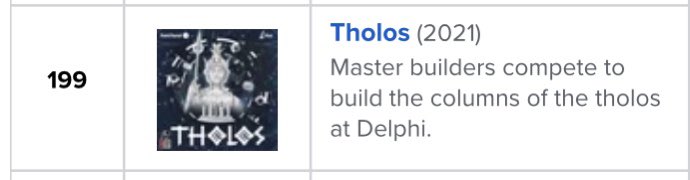 #Tholos entra en el top 200 de los abstractos en <a href="/BoardGameGeek/">BoardGameGeek</a> 
Fantástica noticia que me apetece compartir por aqui.
Gracias a todos los que habéis contribuído a ello!