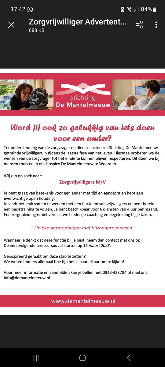 Ook deel uitmaken van een groep mensen die met hart en ziel zich inzet voor een ander? Unieke ontmoetingen,persoonlijke verhalen, ontroering en een lach naast een traan.Verrijkend en het verruimd je blik. Een paar vd inspirerende redenen om dit werk te doen,aldus vrijwilligers.