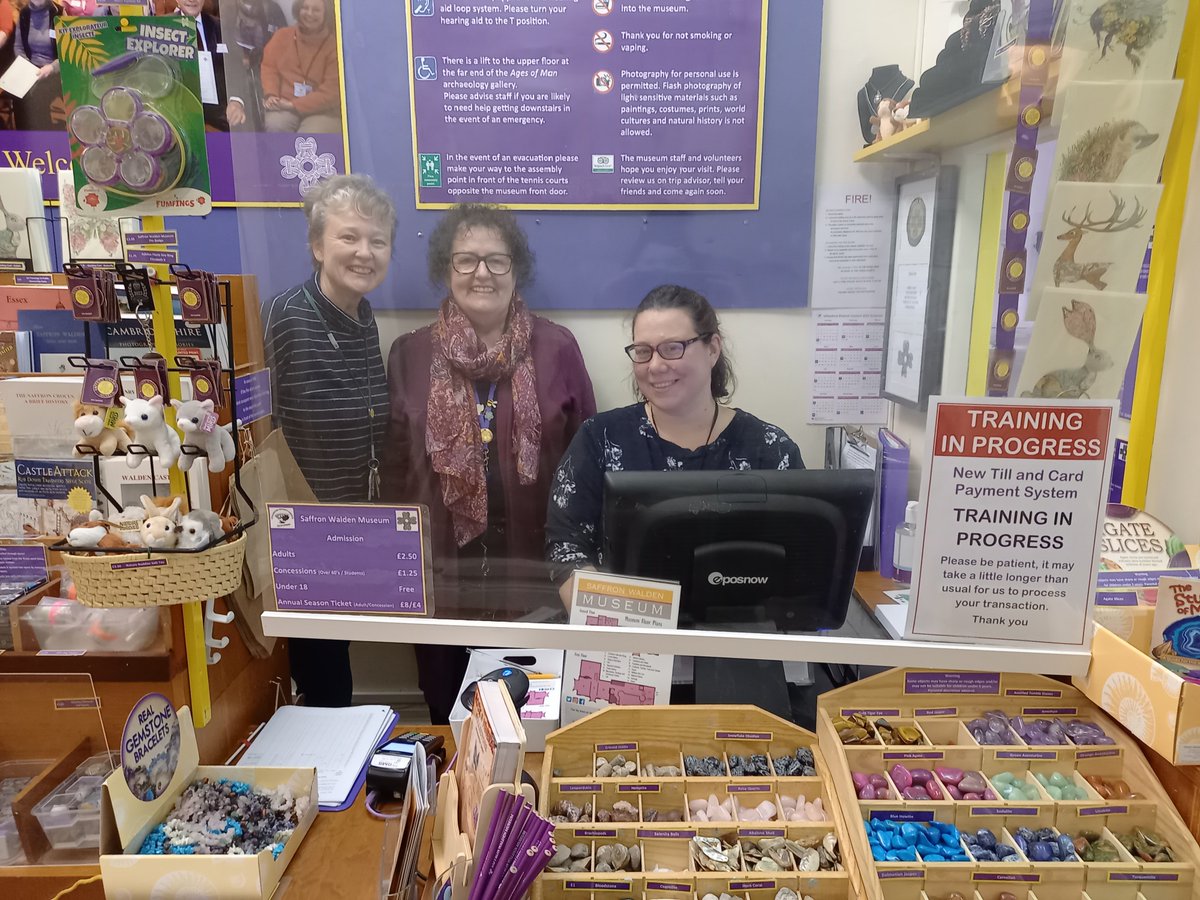 Welcome to Elspeth who joins team Saffron Walden Museum on the welcome desk. Here she is (pictured on the right) being trained up by (listed from left to right) Wendy-Jo and June. 
#valuedvolunteers #teamsaffronwalden #welcome