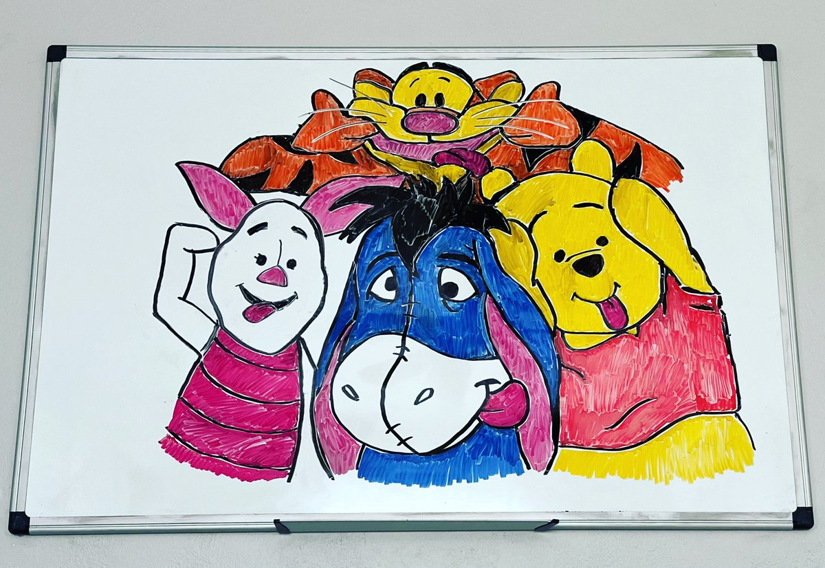 Today’s dry erase marker art is inspired by Winnie the Pooh and his friends thinking the groundhog was getting a little too much attention today.